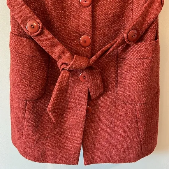 Tabitha Rust Red Buttoned Vest - 8, wool/polyester trench vest