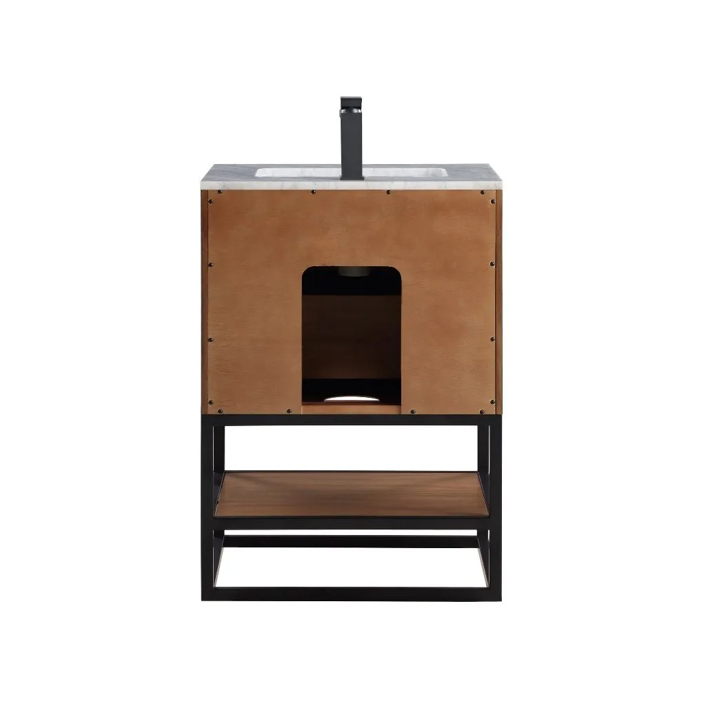 Terra 2 Drawers Bathroom Vanity with Carrara Marble Sink - Floor Mount - 24" Wood/Walnut/Matt Black