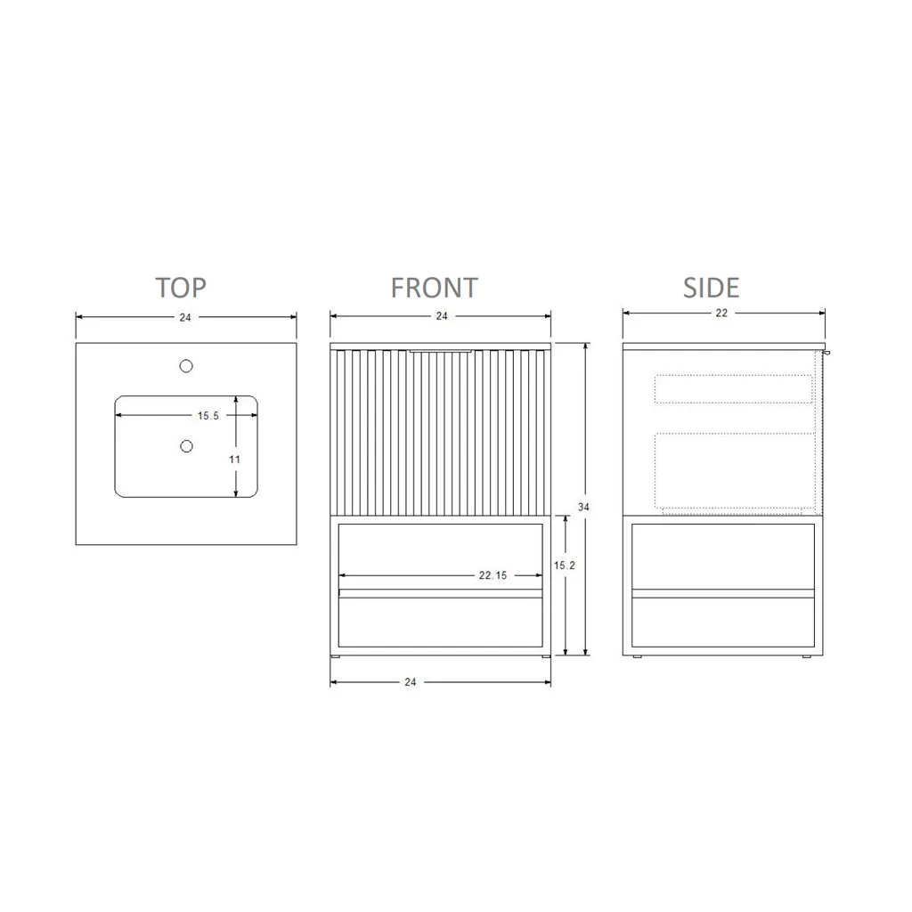 Terra 2 Drawers Bathroom Vanity with Carrara Marble Sink - Floor Mount - 24" Wood/Walnut/Matt Black