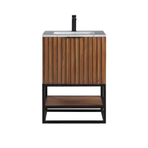 Terra 2 Drawers Bathroom Vanity with Carrara Marble Sink - Floor Mount - 24" Wood/Walnut/Matt Black