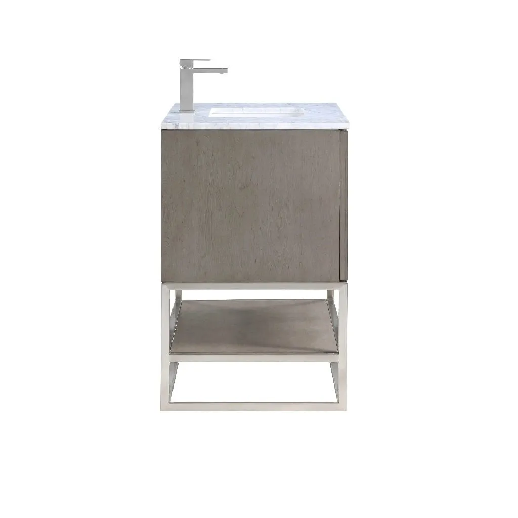 Terra 2 Drawers Bathroom Vanity with Carrara Marble Sink - Floor Mount - 36" Wood/Greywash/Brushed Nickel