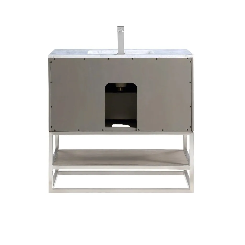 Terra 2 Drawers Bathroom Vanity with Carrara Marble Sink - Floor Mount - 36" Wood/Greywash/Brushed Nickel