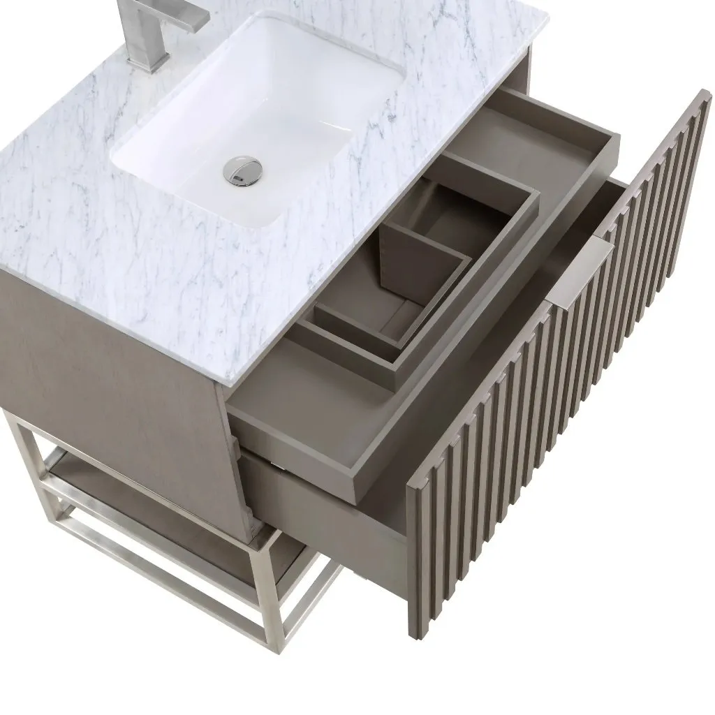 Terra 2 Drawers Bathroom Vanity with Carrara Marble Sink - Floor Mount - 36" Wood/Greywash/Brushed Nickel