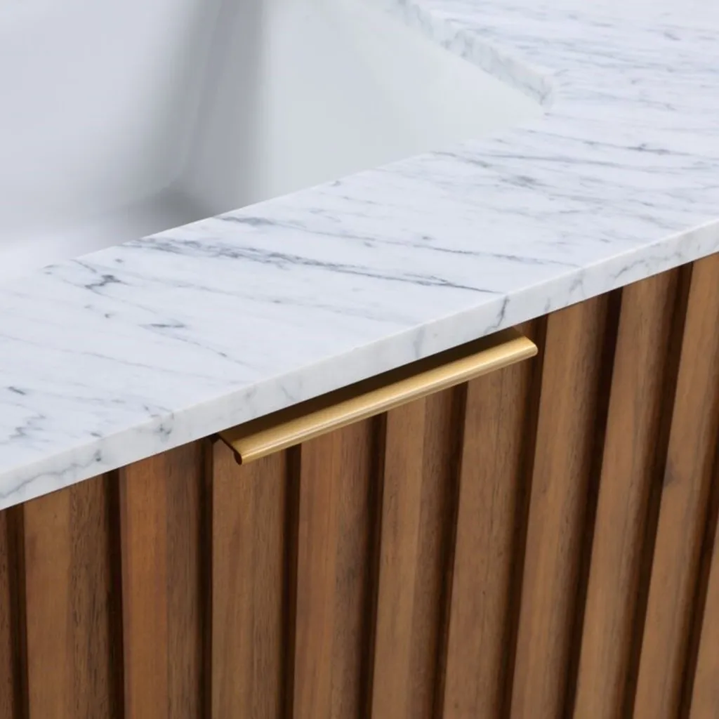 Terra 2 Drawers Bathroom Vanity with Carrara Marble Sink - Floor Mount - 36" Wood/Walnut/Satin Brass