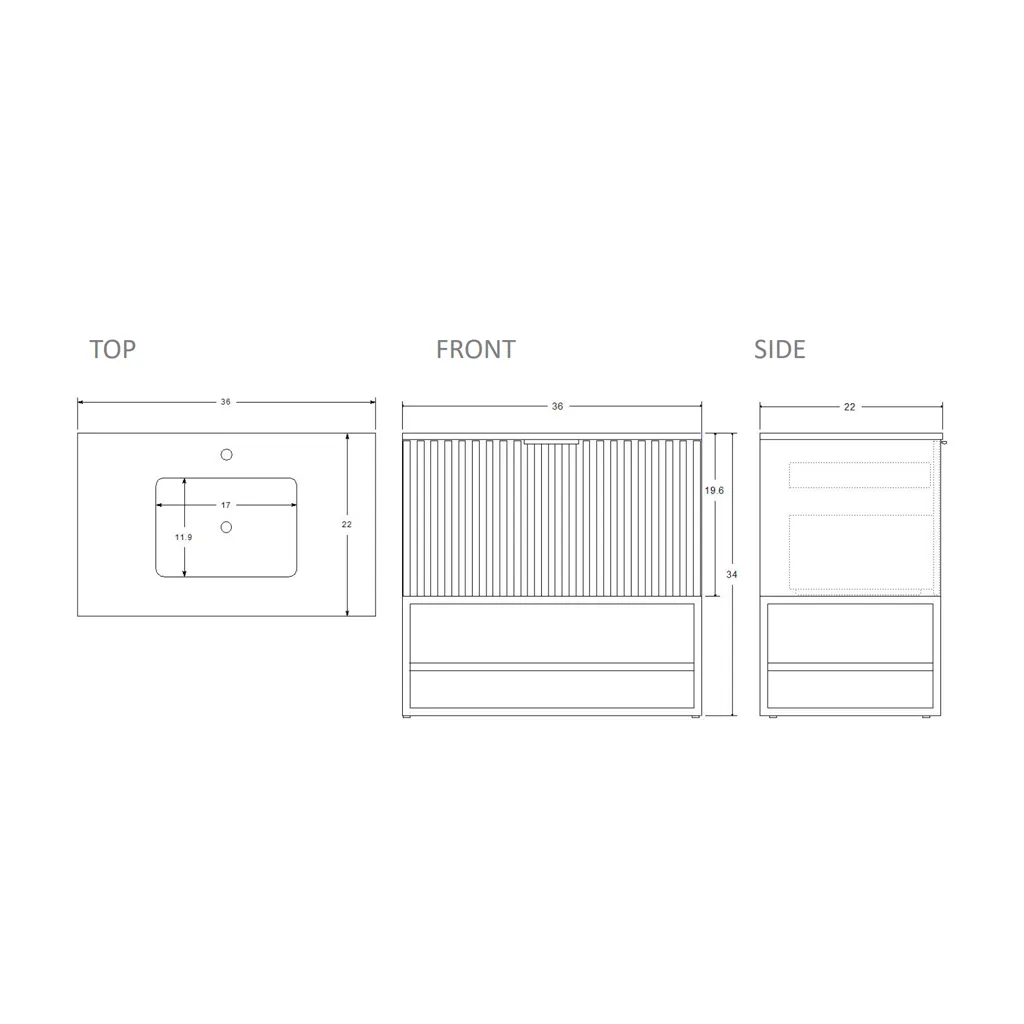Terra 2 Drawers Bathroom Vanity with Carrara Marble Sink - Floor Mount - 36" Wood/Walnut/Satin Brass