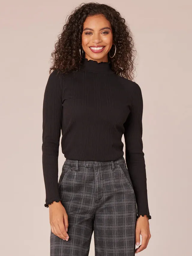 The Kai Mock Neck Lettuce Edge Long Sleeve Top