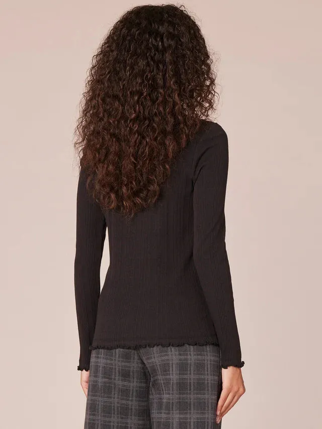 The Kai Mock Neck Lettuce Edge Long Sleeve Top
