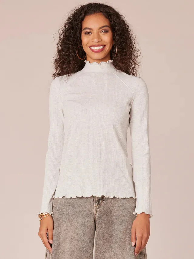 The Kai Mock Neck Lettuce Edge Long Sleeve Top