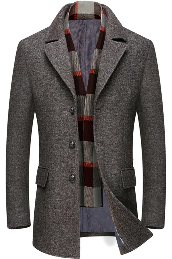 Thickened lapel scarf collar woolen coat