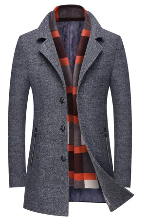 Thickened lapel scarf collar woolen coat