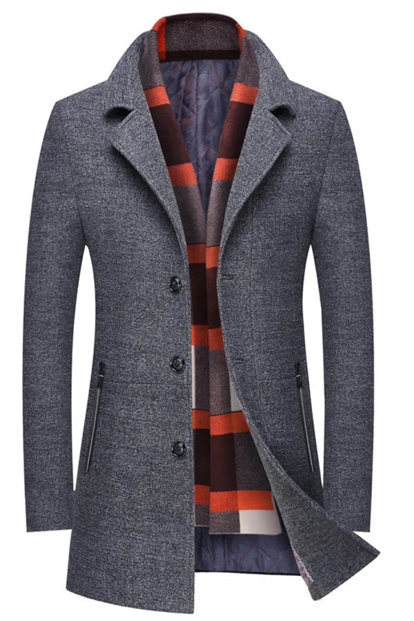 Thickened lapel scarf collar woolen coat