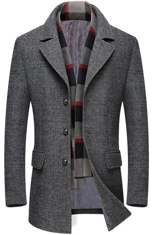 Thickened lapel scarf collar woolen coat