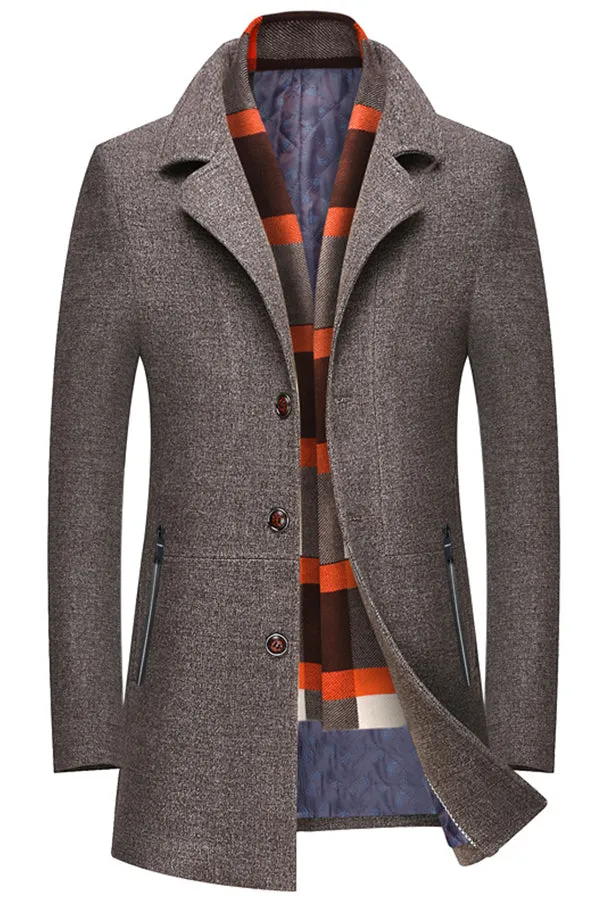 Thickened lapel scarf collar woolen coat