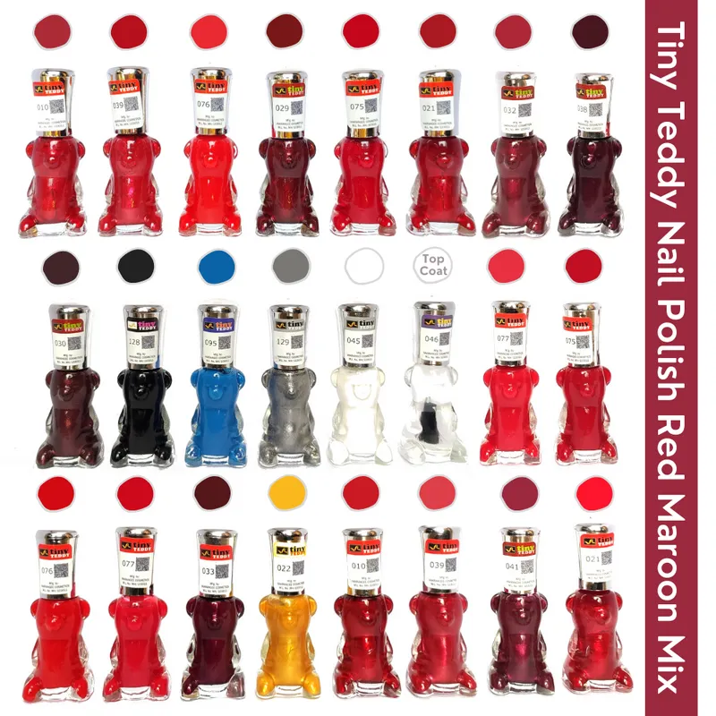 Tiny Teddy R.Maroon, Red Mix and XL Nail Polish (Pack of 24, 6ML Each)