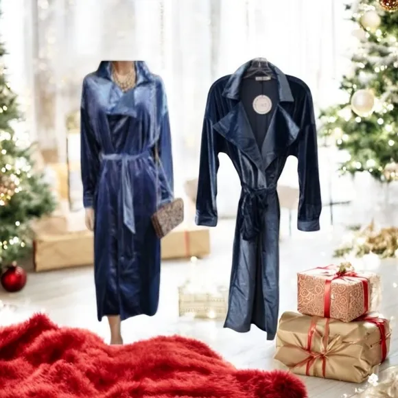 Toby Heart Ginger Velvet Love Indie Trench Coat Sz S Blue Bohemian  BRAND NEW