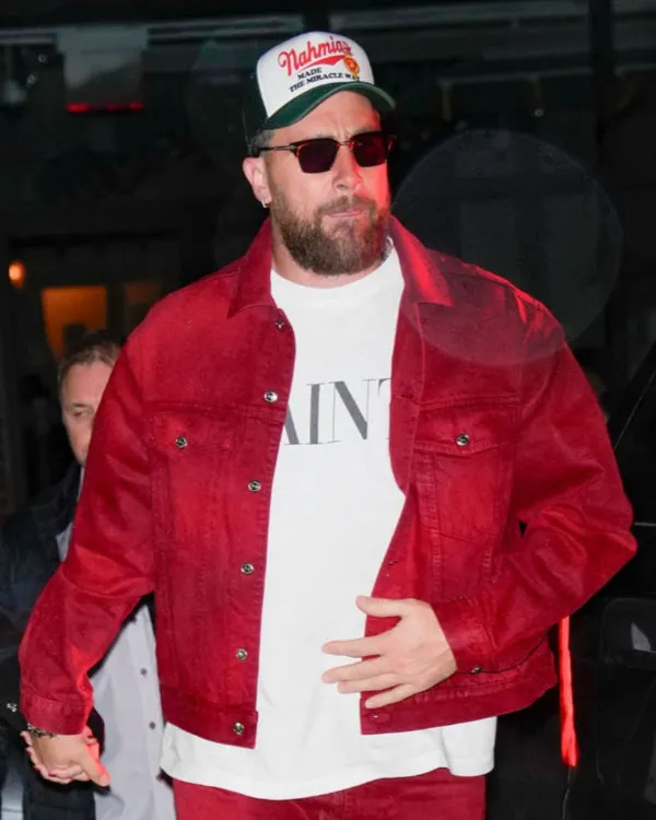 Travis Kelce Red Waxed Trucker Jacket