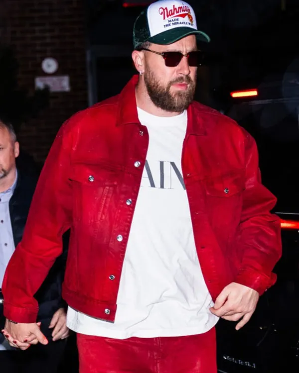 Travis Kelce Red Waxed Trucker Jacket