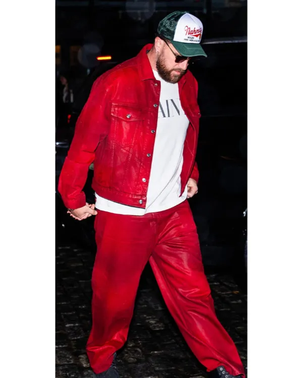 Travis Kelce Red Waxed Trucker Jacket