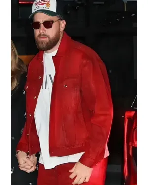 Travis Kelce Red Waxed Trucker Jacket