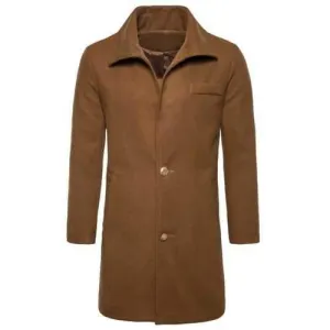 Turndown Collar Single Breasted Edging Woolen Coat - Camel 2xl