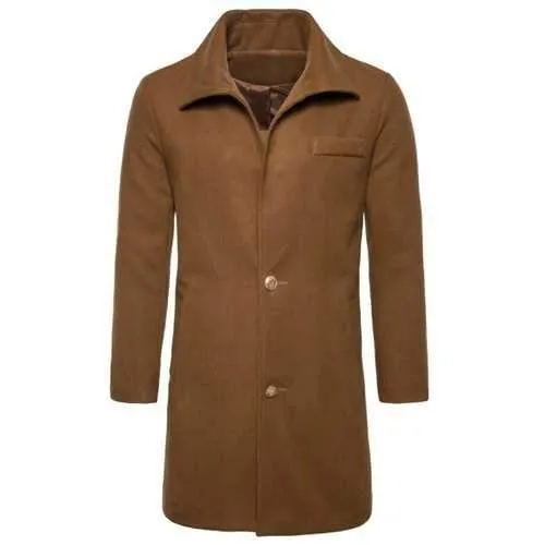 Turndown Collar Single Breasted Edging Woolen Coat - Camel 2xl