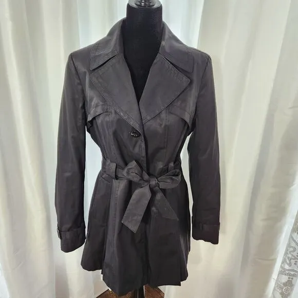 Via Spiga Double Breasted Trench Coat Lined Belted Large Womens Jacket Black