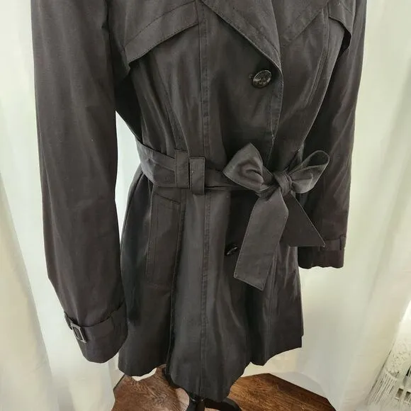 Via Spiga Double Breasted Trench Coat Lined Belted Large Womens Jacket Black