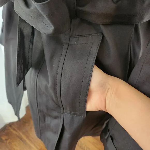 Via Spiga Double Breasted Trench Coat Lined Belted Large Womens Jacket Black