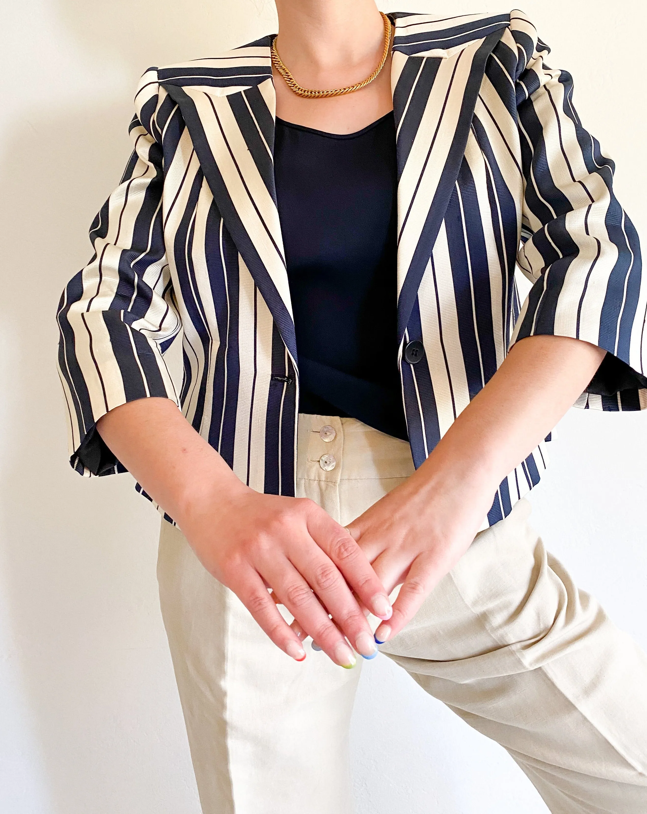 Vintage Armani Navy/Ivory Stripe Blazer