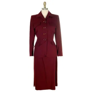 Vintage Ladies Suit Cranberry Wool Gab Super 1940s Small