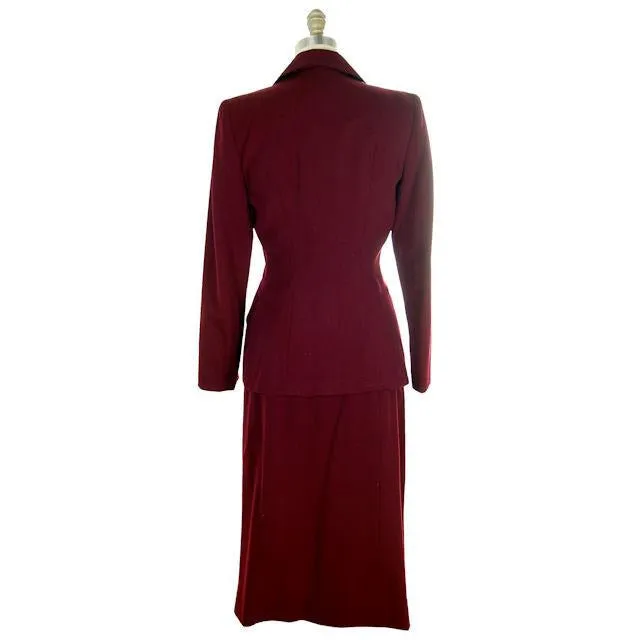 Vintage Ladies Suit Cranberry Wool Gab Super 1940s Small