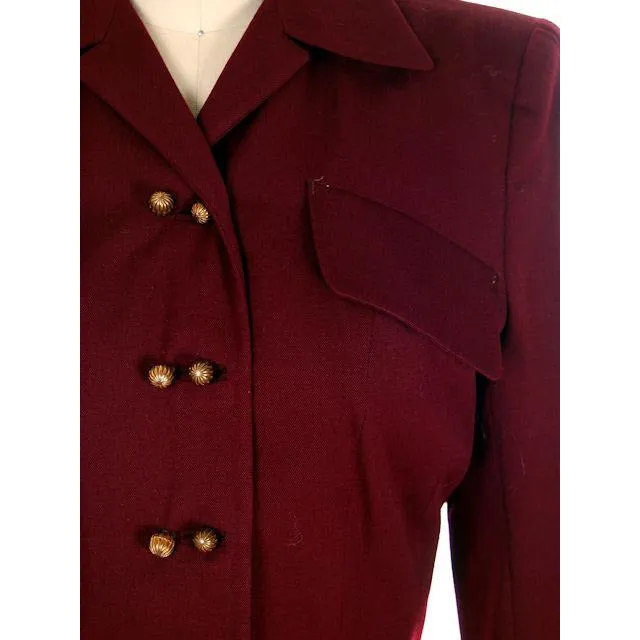 Vintage Ladies Suit Cranberry Wool Gab Super 1940s Small