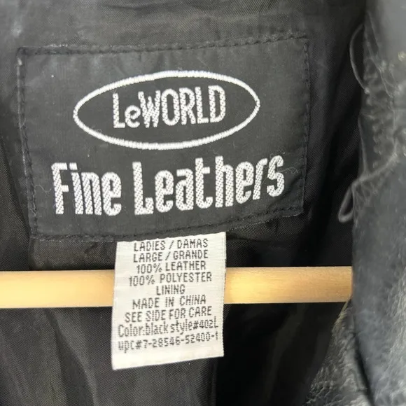 Vintage LeWorld Black‎ Leather Belted Trench Coat Patchwork Jacket Women's L