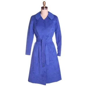 Vintage Ultra Suede Ladies Spring Coat/Dress  Bright Blue 1970s Small