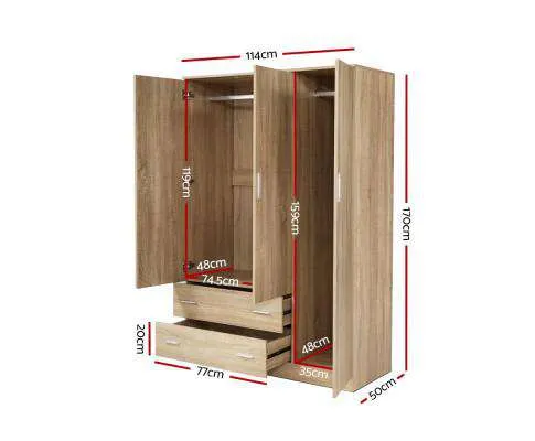 Wardrobe Bedroom Clothes Closet 3 Doors Storage Cabinet Organiser Armoire