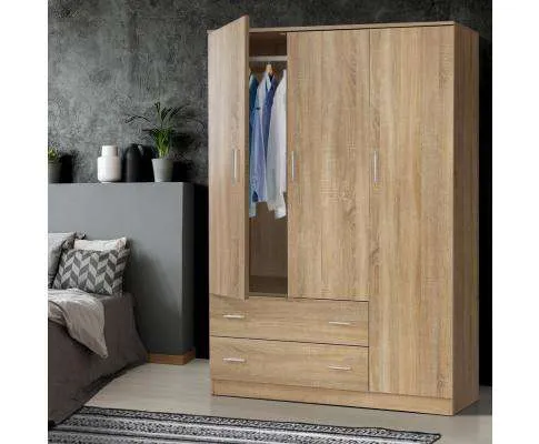 Wardrobe Bedroom Clothes Closet 3 Doors Storage Cabinet Organiser Armoire