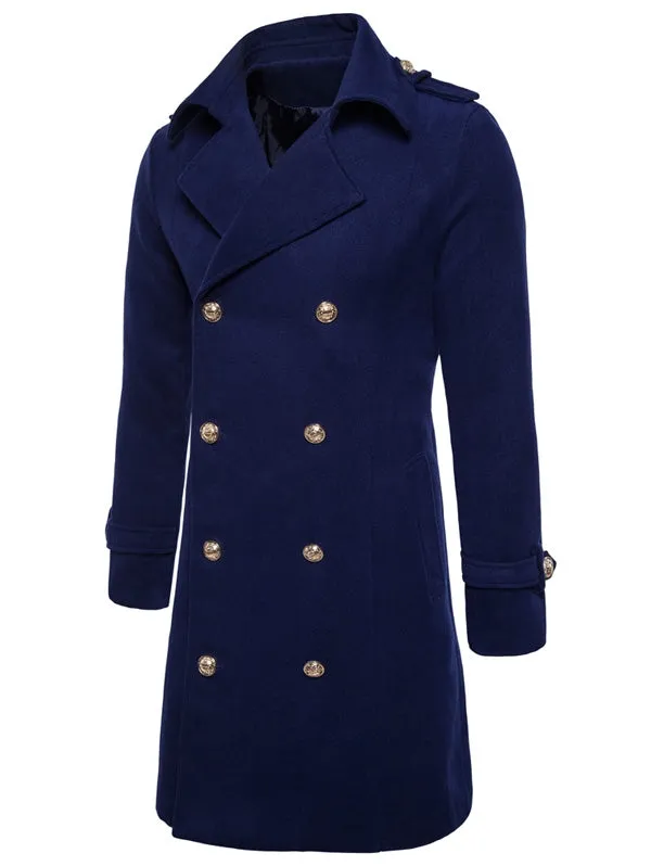 Warm Turndown Collar Double Breasted Woolen Dust Coat for Men 1486