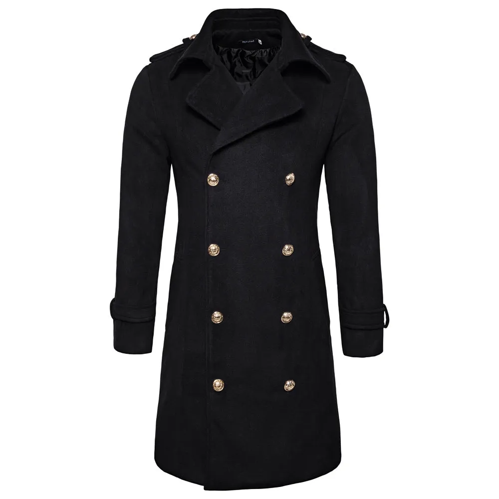 Warm Turndown Collar Double Breasted Woolen Dust Coat for Men 1486