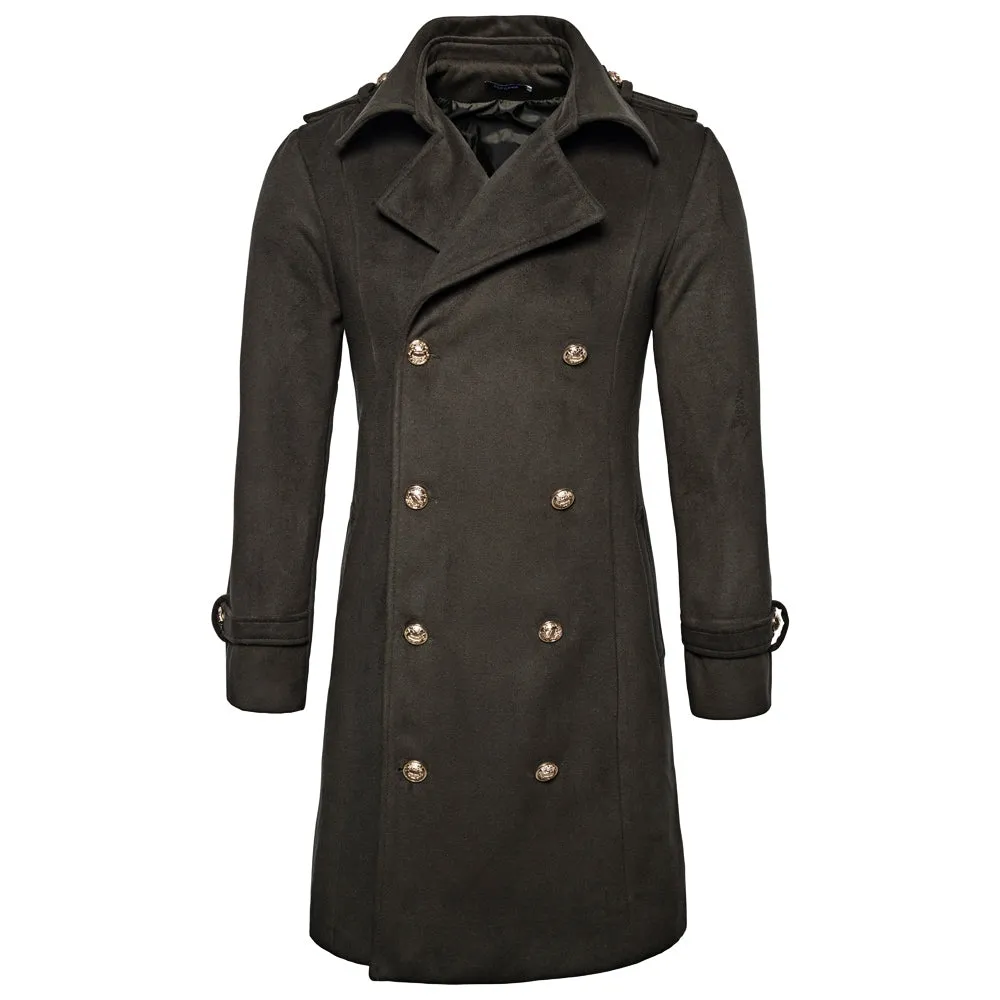 Warm Turndown Collar Double Breasted Woolen Dust Coat for Men 1486