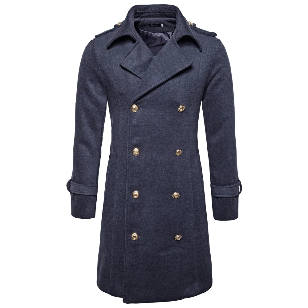 Warm Turndown Collar Double Breasted Woolen Dust Coat for Men 1486