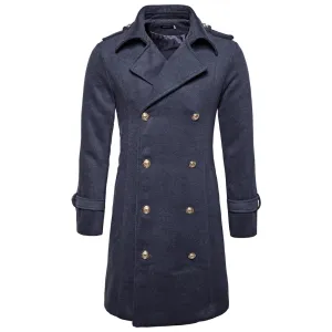 Warm Turndown Collar Double Breasted Woolen Dust Coat for Men 1486