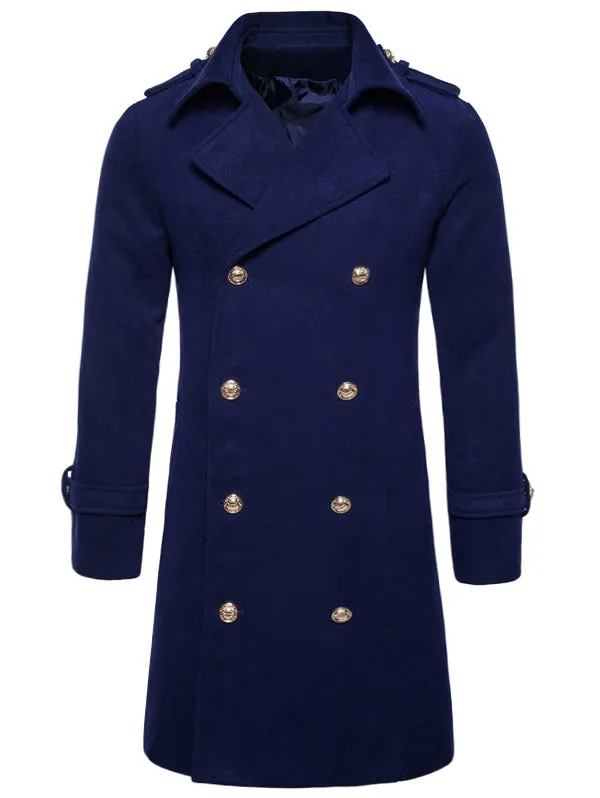 Warm Turndown Collar Double Breasted Woolen Dust Coat for Men 1486