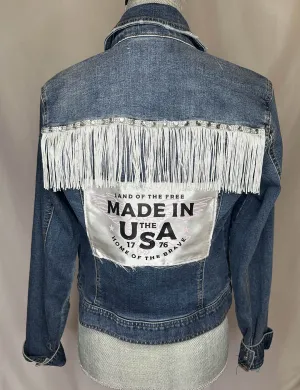 White Fringe "Made in America" Womens Denim Jacket