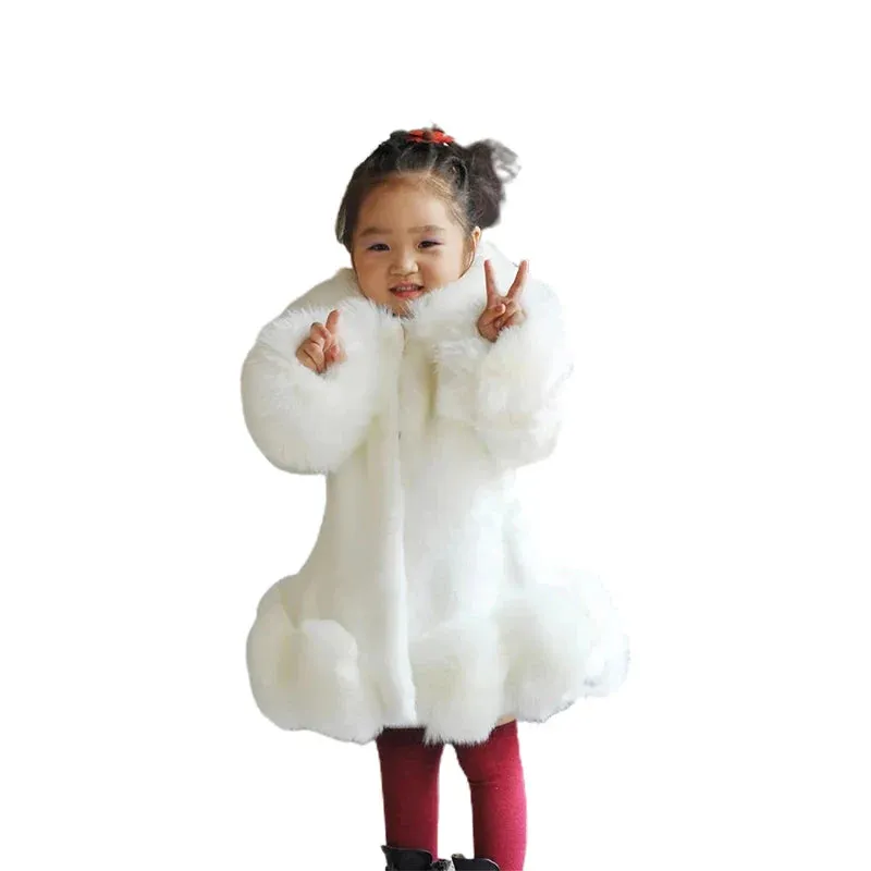 Winter Jacket Kids Girl Parkas Cute Warm Wedding Faux Fur Coat For Girls Children Winter Clothes Soft Party Baby Girl Coats