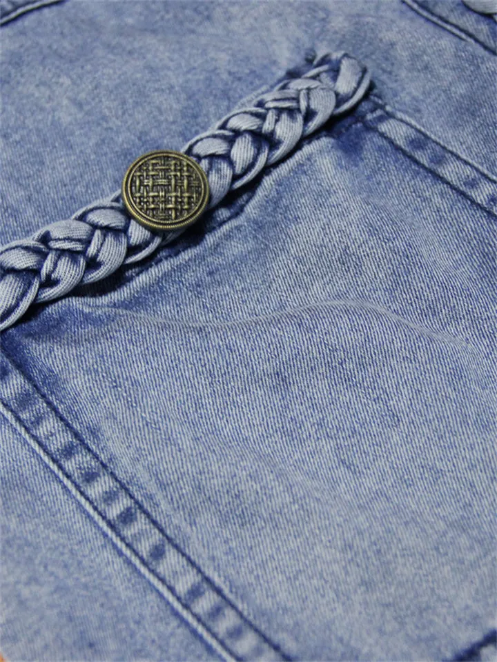 Women's Fashion Multi Pocket Blue Denim Short Jacket