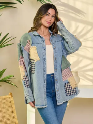 WOMEN'S LONG SLEEVE BUTTON CLOSURE DENIM JACKET