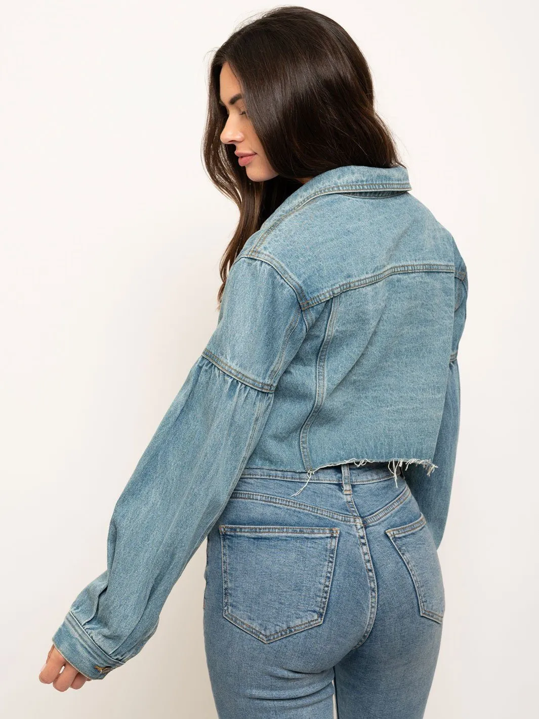 WOMEN'S PUFF SLEEVE DENIM JACKET