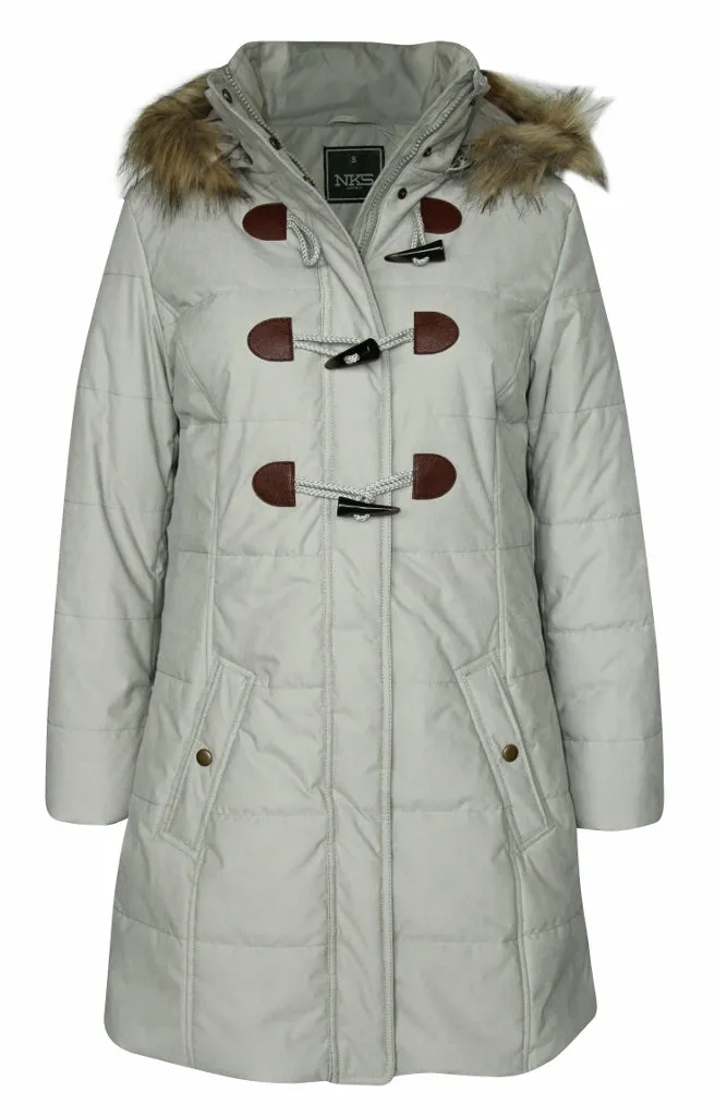 Women's Toggle Detachable Faux Fur Hoodie Long Puffer Parka