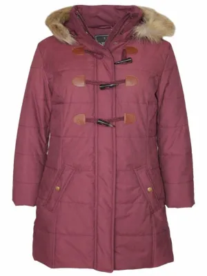 Women's Toggle Detachable Faux Fur Hoodie Long Puffer Parka