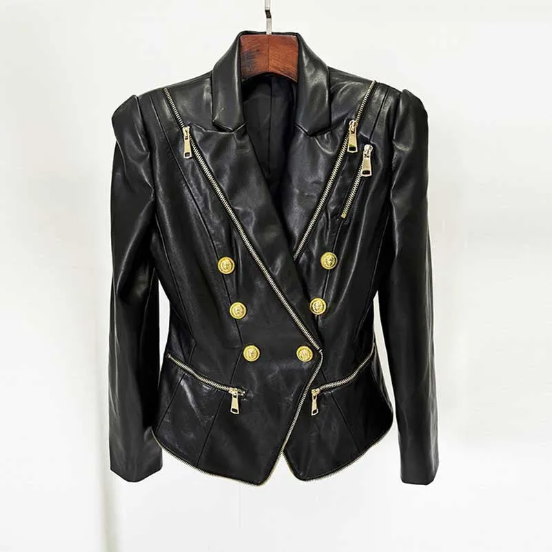 Women's Zipped Biker Jacket Short Leather Jacket